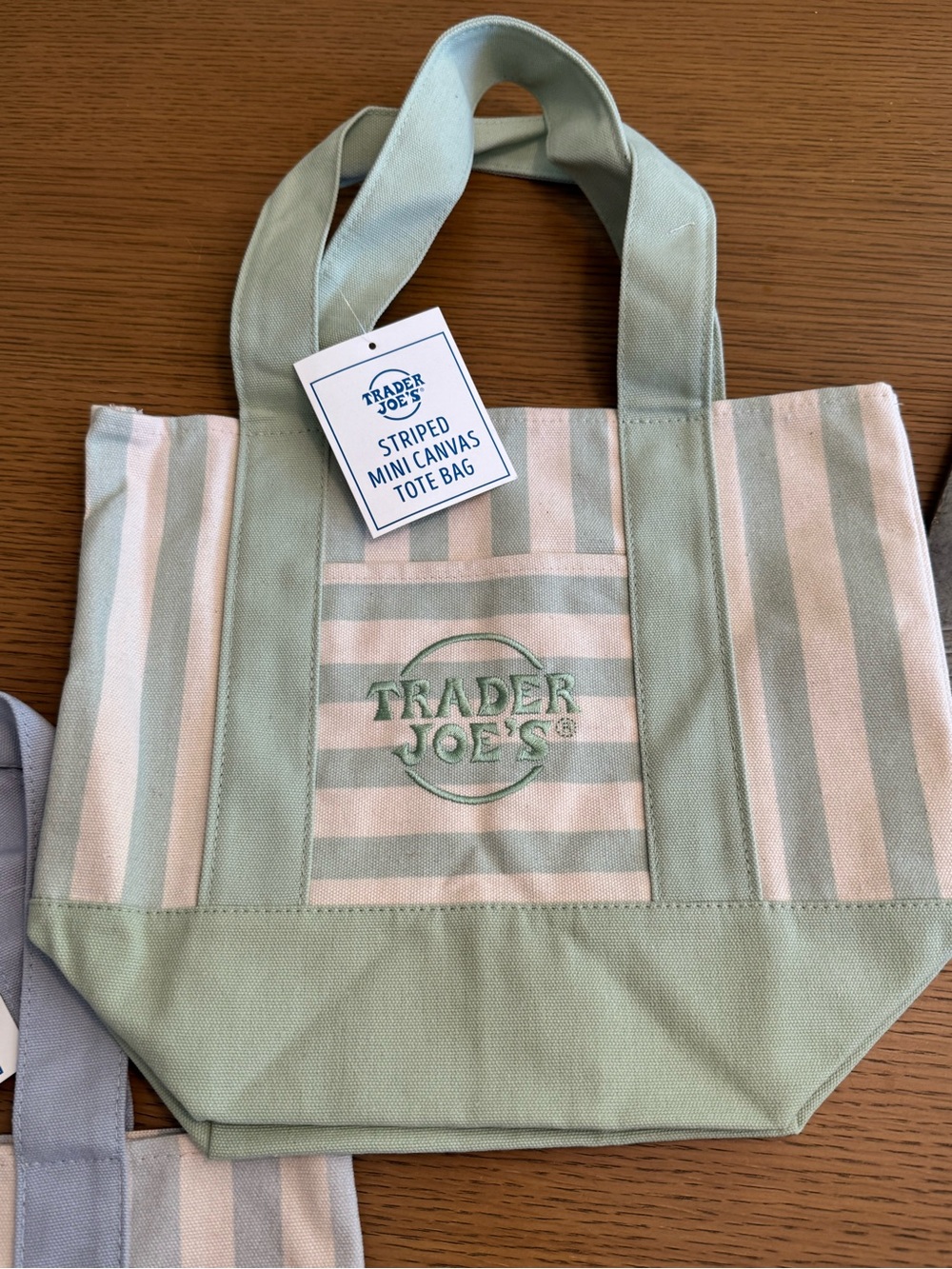 Trader Joe's Mint Stripe Canvas Tote Bag